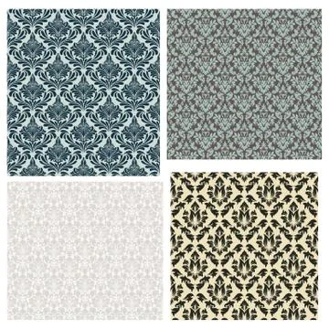 4 Damask Seamless Patterns Stock Illustration
