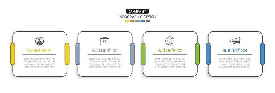 4 data infographics outline square template. Illustration abstract background Stock Illustration