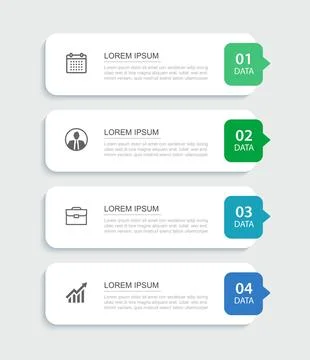 4 data infographics rectangle tab index template. Illustration business abs.. Illustrazione stock