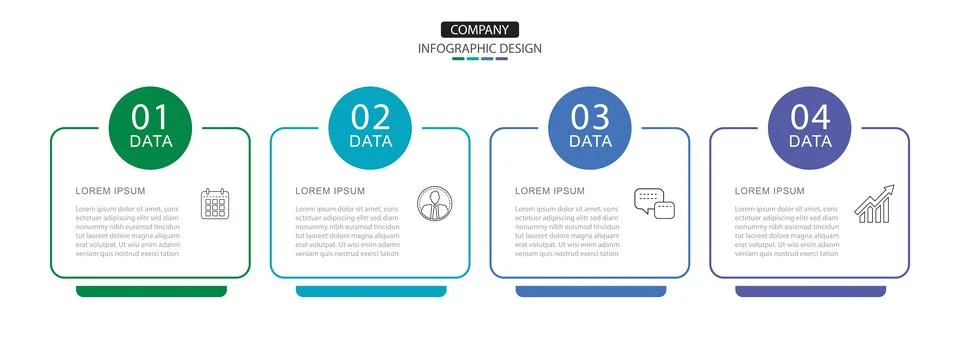 4 data infographics rectangle thin line layout template. Illustration busin.. Stock Illustration
