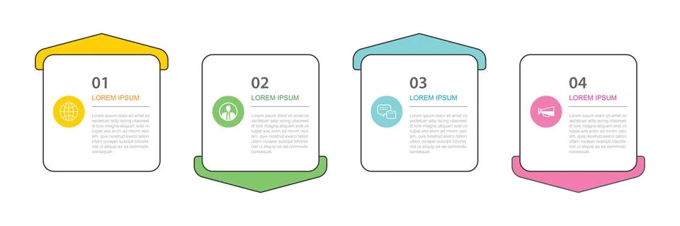 4 data infographics square tab thin line index template. Vector illustration  Stock Illustration
