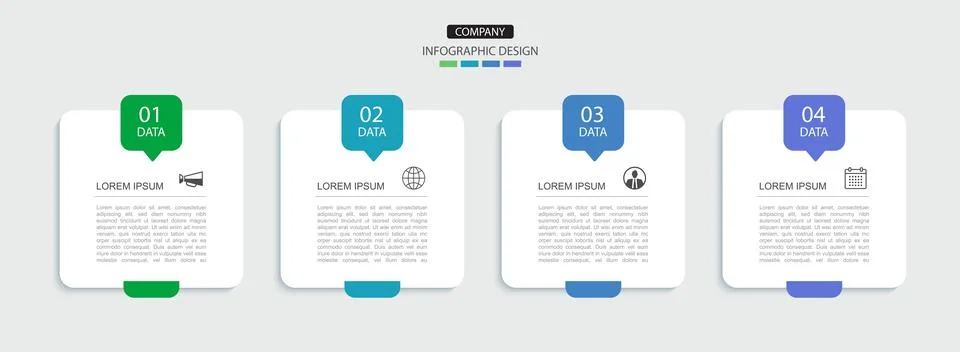 4 data infographics square tab index template. Illustration business abstra.. Stock Illustration