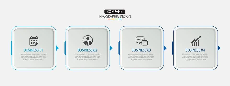 4 data infographics square timeline template. Illustration business abstrac.. Stock Illustration