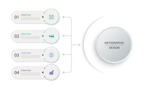 4 data infographics tab label with circle layout template. Illustration bus.. Stock Illustration