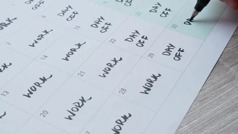 4 day work week printed calendar with weekend days four day working week concept Stock Footage 244824020