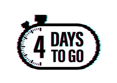 4 Days to go. Countdown timer. Clock icon. Time glitch icon. Count time sale Illustrazione stock