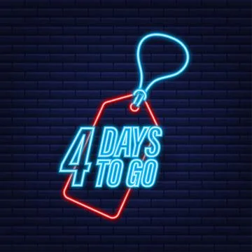 4 Days to go. Countdown timer. Neon icon. Time icon. Count time sale. Vector Illustrazione stock
