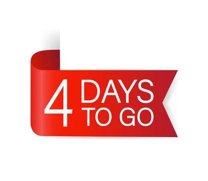 4 days to go red Label. Red web ribbon isolated on white background. Vector 库存插图