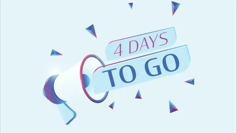 4 days to go text with 3d realistic megaphone animation. Megaphone sign banner Stock Footage 226811994