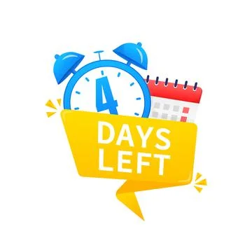 4 days left. Timer with calendar icon on a white background. Vector stock Stock Illustration