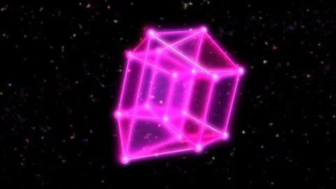 4 Dimensional Hypercube Tesseract Rotating in Outer Space and Stars Stock Footage 120961492