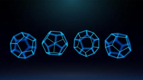 4 dodecahedrons with edges from different angles of view. Depth of field Stock Illustration