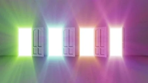 4 Door opening with bright light Shine effect Stock Footage 230768360
