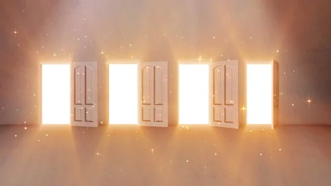 4 Door opening with bright light Shine effect Stock Footage 230774737