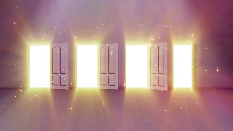 4 Door opening with bright light Shine effect Stock Footage 230776466