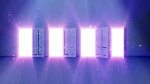 4 Door opening with bright light Shine effect Stock Footage 230788253