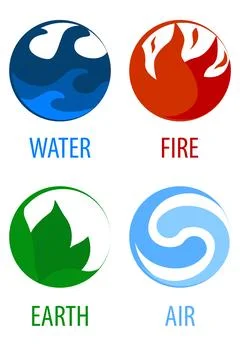 4 elements nature, round icons water, earth, fire, air for the game. Stock Illustration