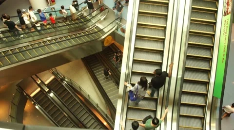 4 Escalator in a Shoping Mall ( Birdseye view) Stock Footage 52194050