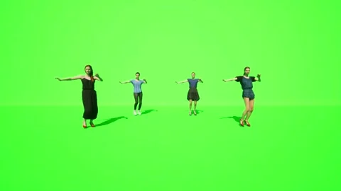 4 Female 3D Models dancers, in neat dance steps, GREEN SCREEN, Chroma Key, 4K Stock Footage 221739353