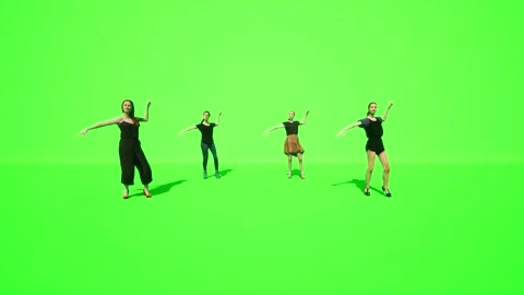 4 Female 3D Models dancers, in neat dance steps, GREEN SCREEN, Chroma Key, 4K Stock Footage 221739358