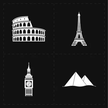 4 flat landmark icons Stock Illustration