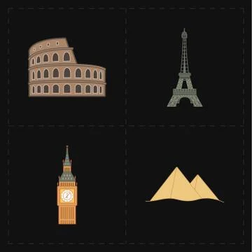 4 flat landmark icons Stock Illustration