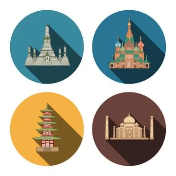 4 flat landmark icons Illustrazione stock