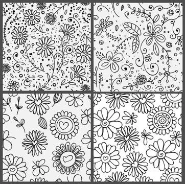 4 floral patterns Stock Illustration