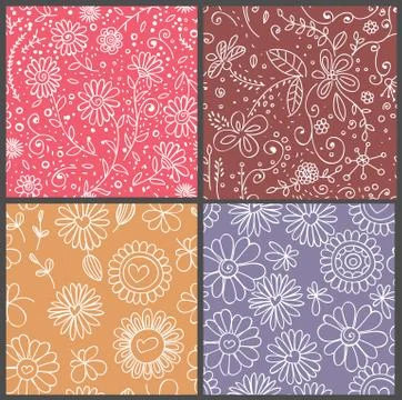 4 floral patterns Stock Illustration