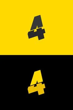 4 font number logo, lightning flash power design. For energy labels, rock mus Stock Illustration