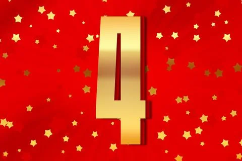 4 four Gold number count template poster. illustration letters Stock Illustration