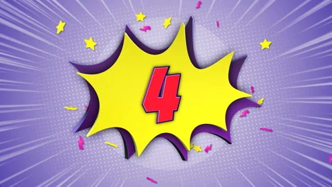 4, Four Number Comic Text, with Alpha Matte, Loop 스톡 동영상 149260688