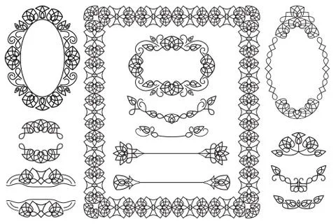 4 frames and 9 items for decorating text Stock Illustration