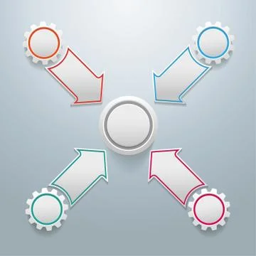 4 gears with 4 arrows with centre Illustrazione stock