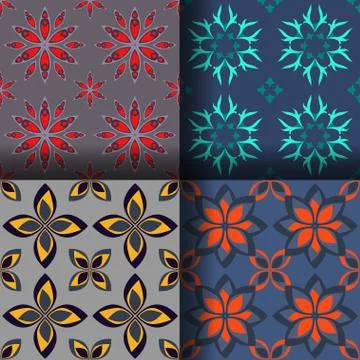 4 geometric seamless pattern, set. abstract floral ornament. vector illustrat Stock Illustration