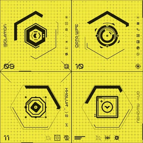 4 Grid Yellow &amp; Black Icon Panel 03 Stock Footage 294039845