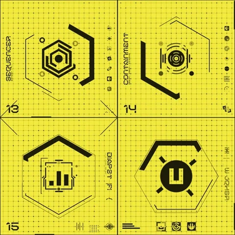 4 Grid Yellow &amp; Black Icon Panel 04 Stock Footage 294039847