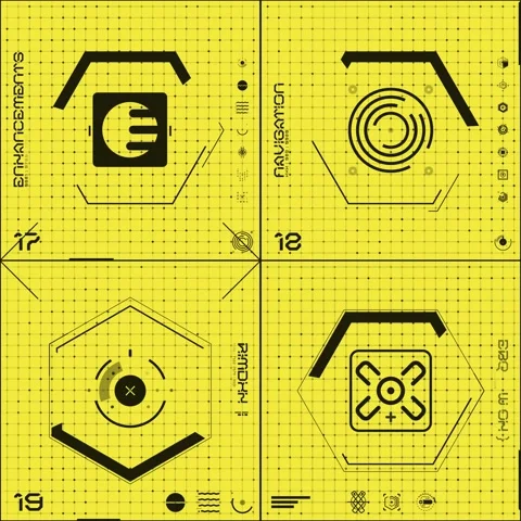 4 Grid Yellow &amp; Black Icon Panel 05 Stock Footage 294039852
