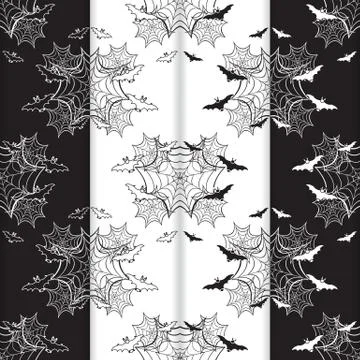 4 Halloween vector seamless pattern with web, bats イラスト素材