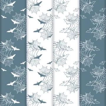 4 Halloween vector seamless pattern with web, bats Illustrazione stock