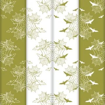4 Halloween vector seamless pattern with web, bats Stock Illustration