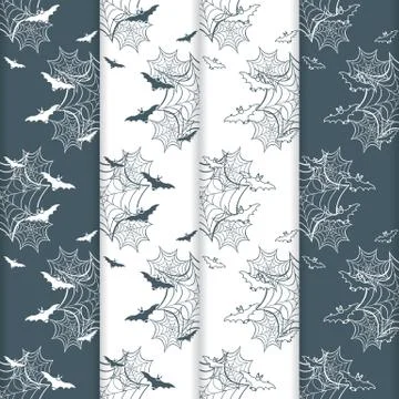 4 Halloween vector seamless pattern with web, bats Illustrazione stock