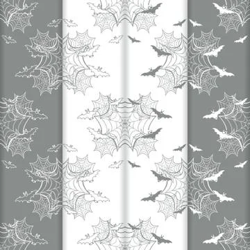 4 Halloween vector seamless pattern with web, bats Illustrazione stock