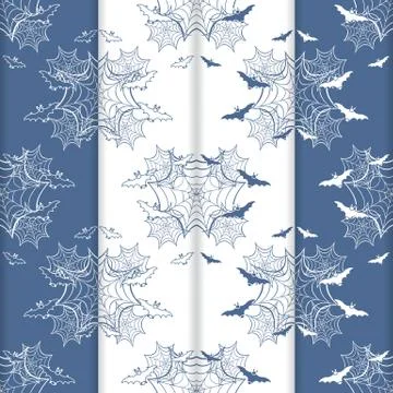4 Halloween vector seamless pattern with web, bats Illustrazione stock