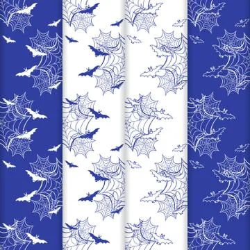 4 Halloween vector seamless pattern with web, bats Illustrazione stock