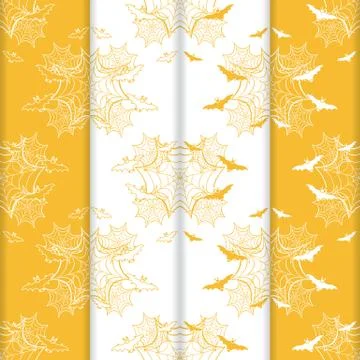 4 Halloween vector seamless pattern with web, bats イラスト素材