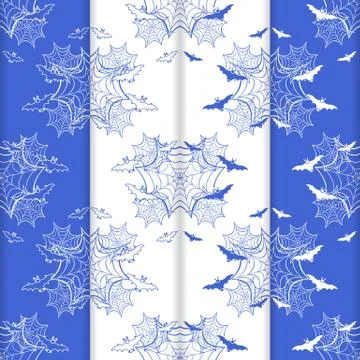 4 Halloween vector seamless pattern with web, bats 스톡 일러스트