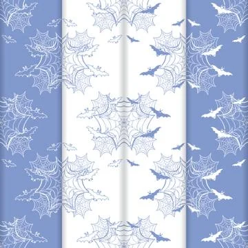 4 Halloween vector seamless pattern with web, bats Stock Illustration