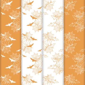 4 Halloween vector seamless pattern with web, bats イラスト素材