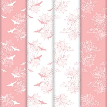 4 Halloween vector seamless pattern with web, bats 스톡 일러스트